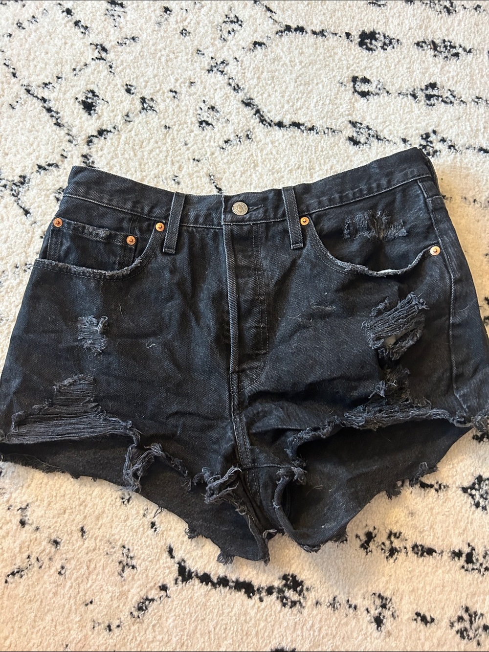Levi's Black Distressed Ripped Jean Shorts